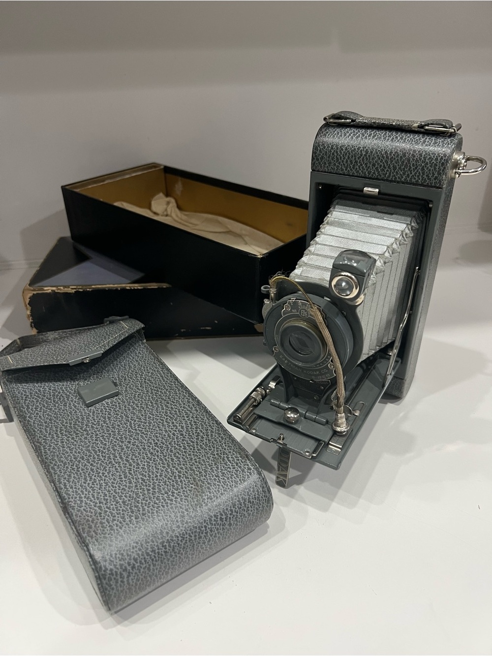Kodak Gray Folding Bellows Camera with Matching Case